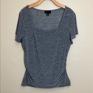 AB Studio Gray Square Neckline Ruched Short Sleeve Shirt